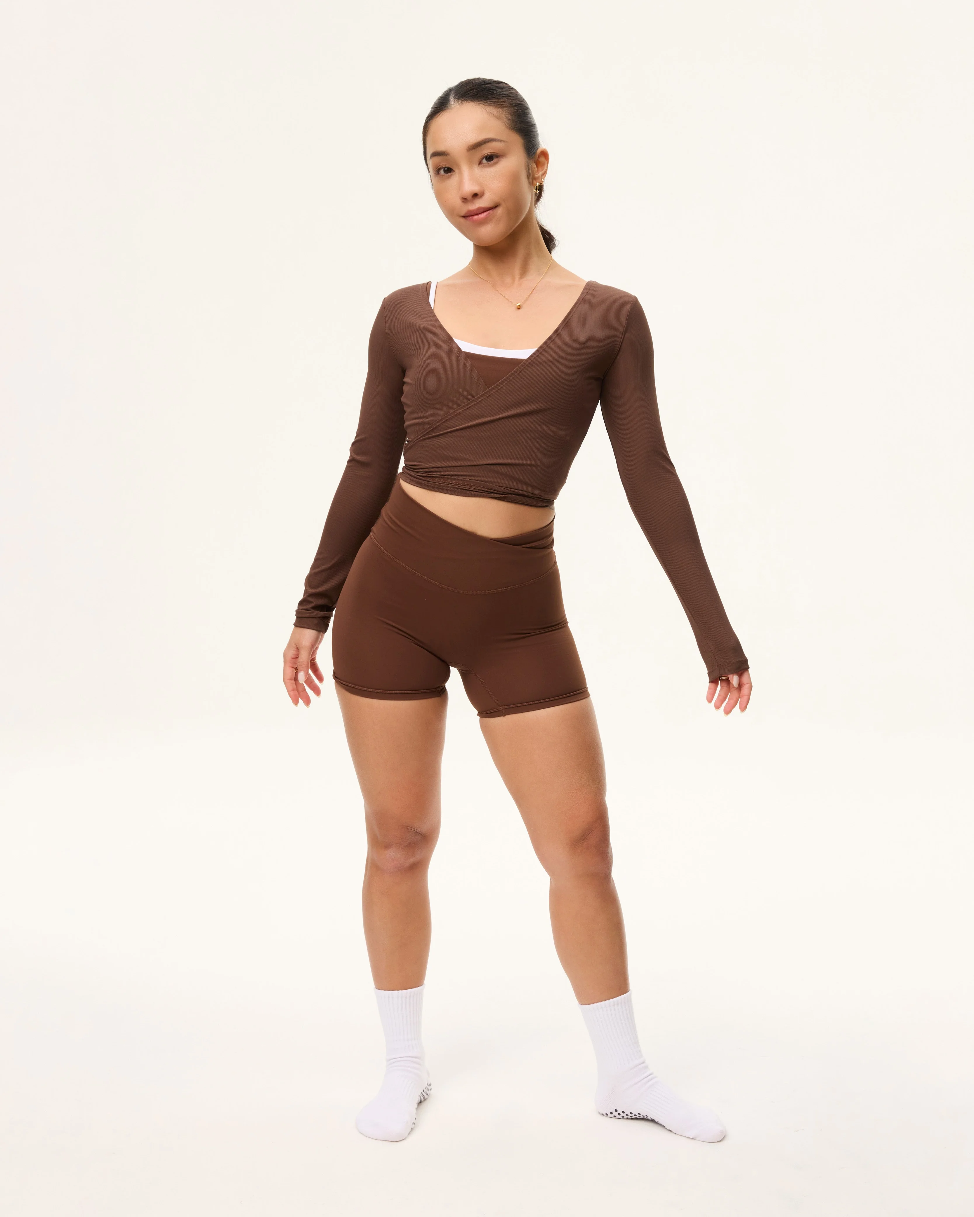 [AA x Eugena] Wrap Top (Rib) in Chocolate - Image 3