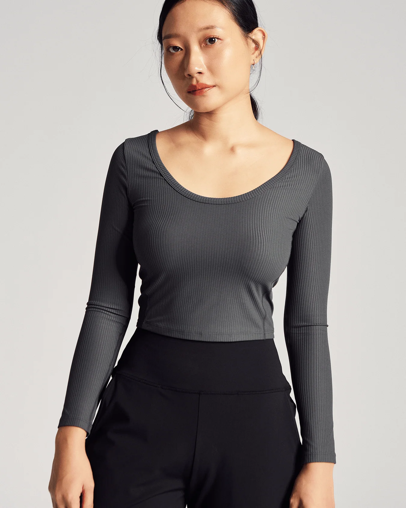 Reversible Long Sleeve Top (Rib) in Truffle - Image 2