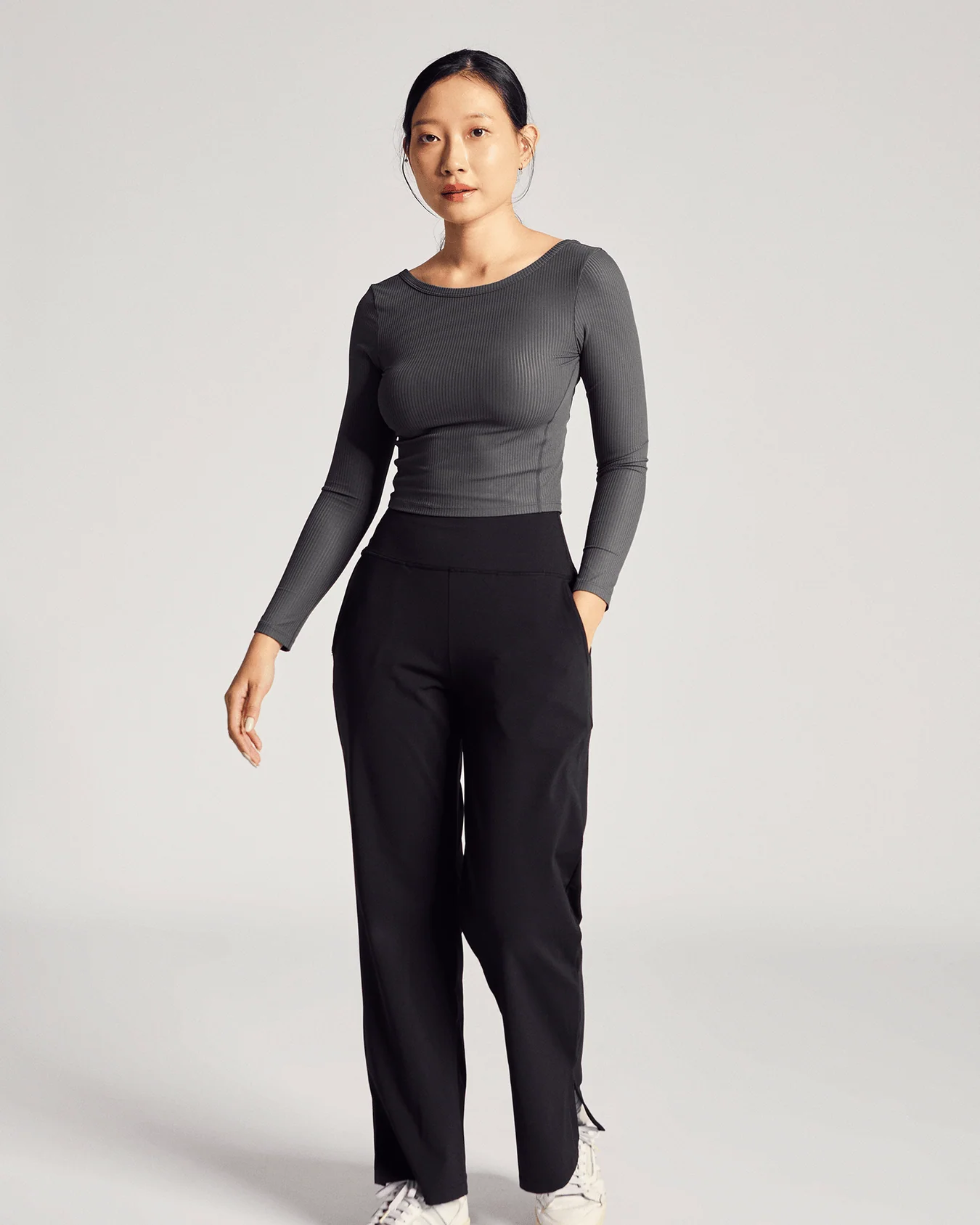 Reversible Long Sleeve Top (Rib) in Truffle - Image 4
